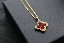 Load image into Gallery viewer, Gold Vermeil Vintage Flower Necklace with Ruby Red Mother of Pearl
