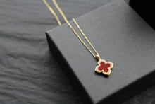 Load image into Gallery viewer, Gold Vermeil Vintage Flower Necklace with Ruby Red Mother of Pearl
