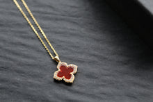 Load image into Gallery viewer, Gold Vermeil Vintage Flower Necklace with Ruby Red Mother of Pearl
