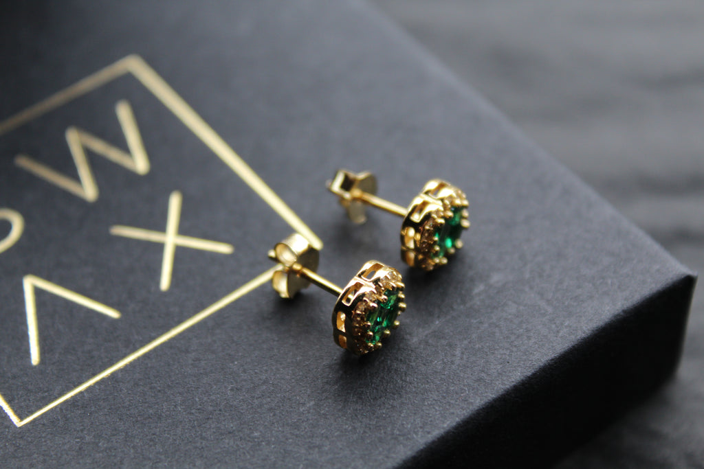 Gold Vermeil 'New' Vintage Clover Emerald Earrings