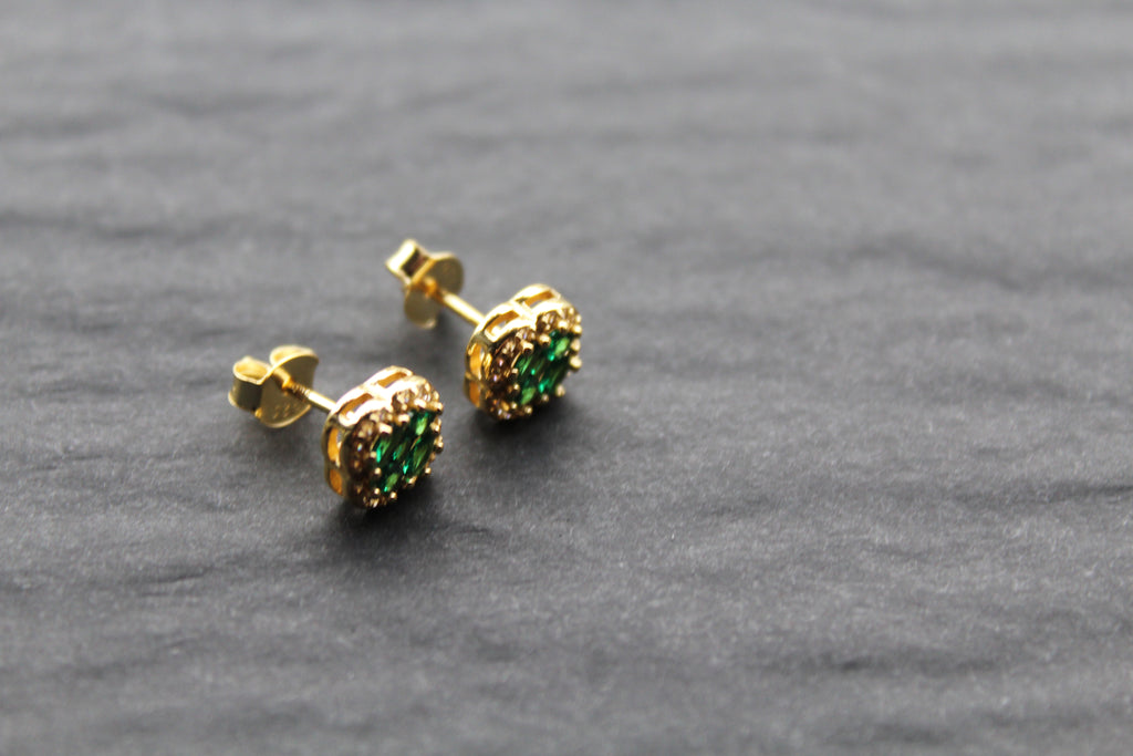 Gold Vermeil 'New' Vintage Clover Emerald Earrings