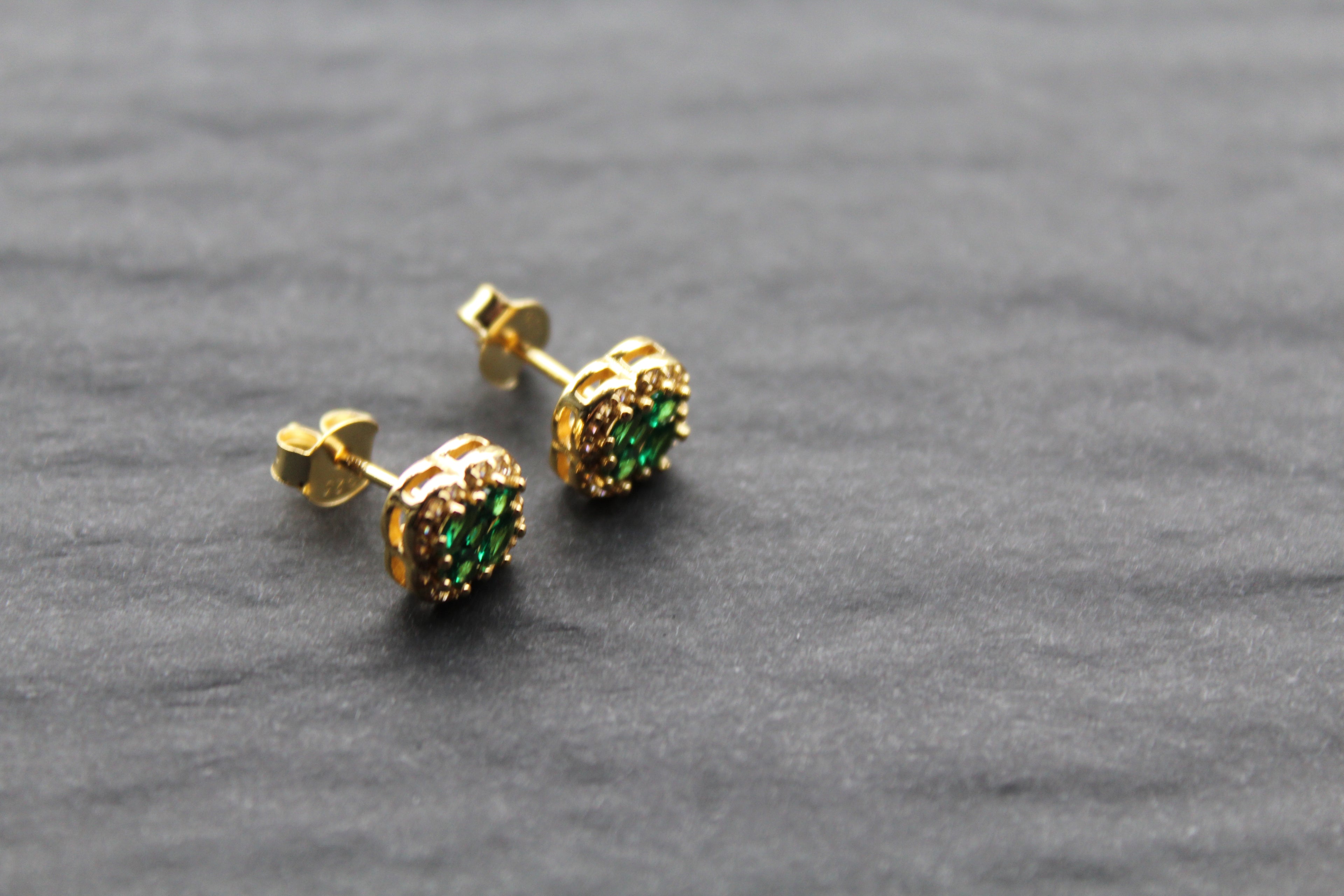 Gold Vermeil 'New' Vintage Clover Emerald Earrings