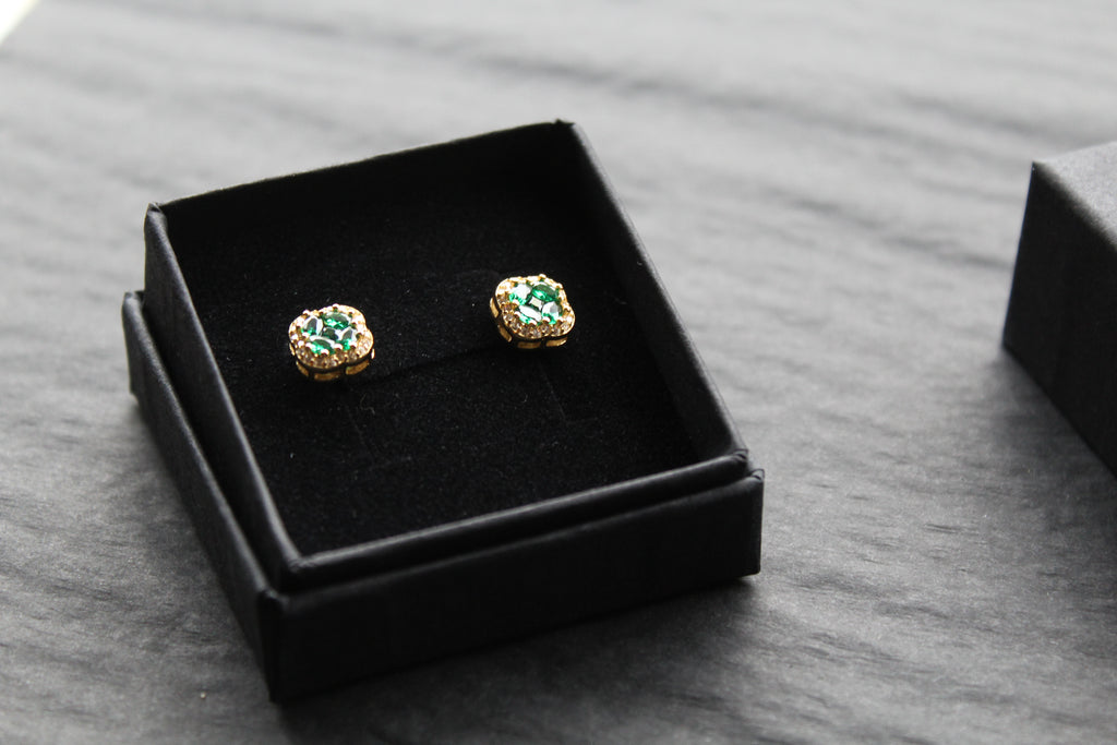 Gold Vermeil 'New' Vintage Clover Emerald Earrings