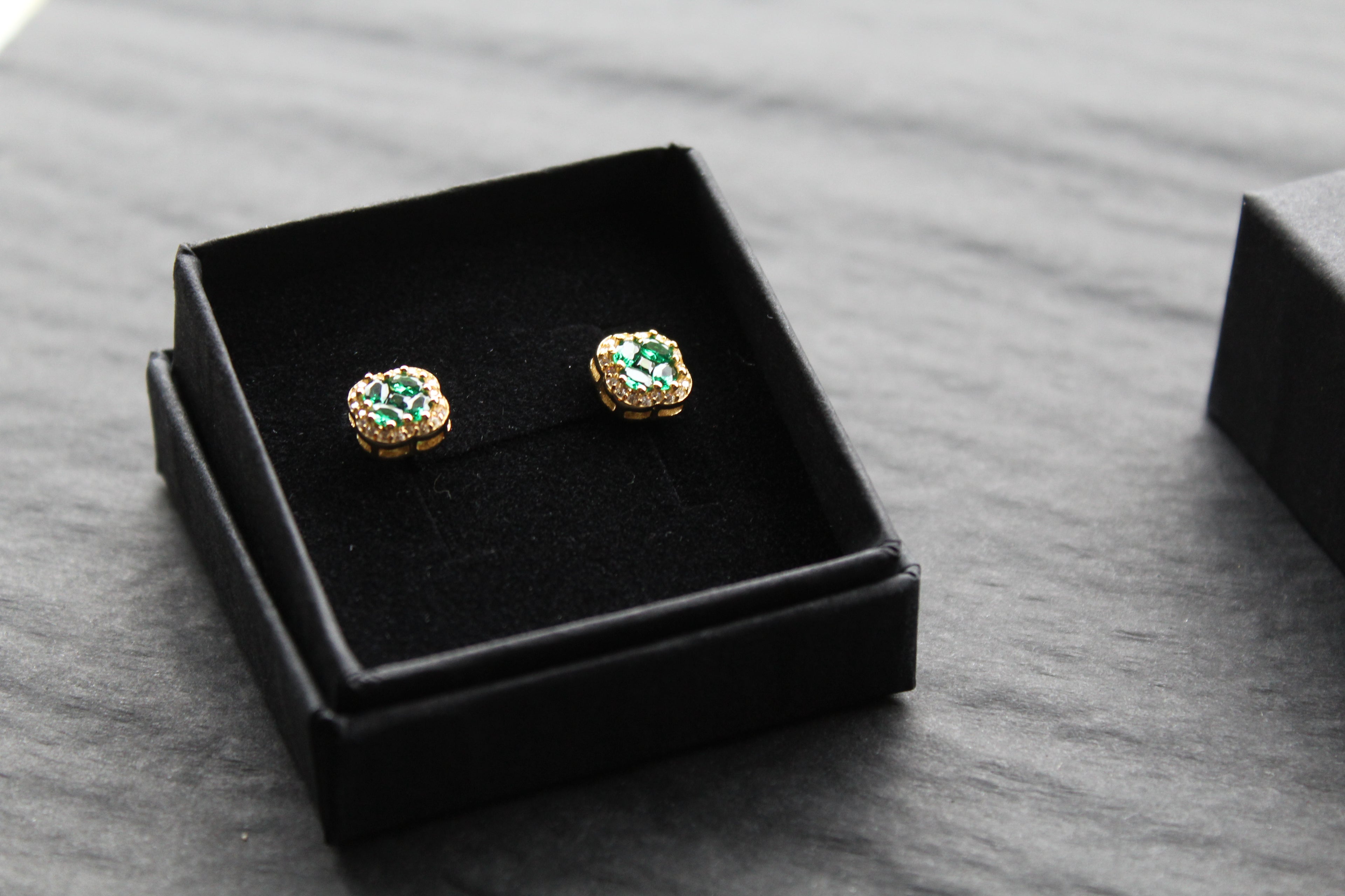 Gold Vermeil 'New' Vintage Clover Emerald Earrings