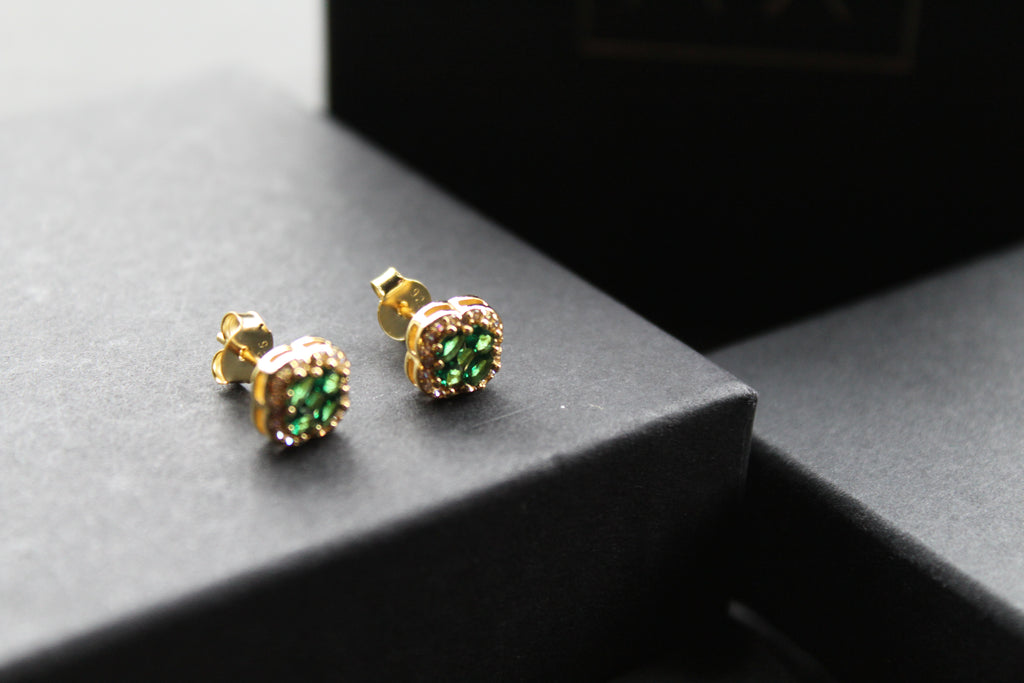 Gold Vermeil 'New' Vintage Clover Emerald Earrings