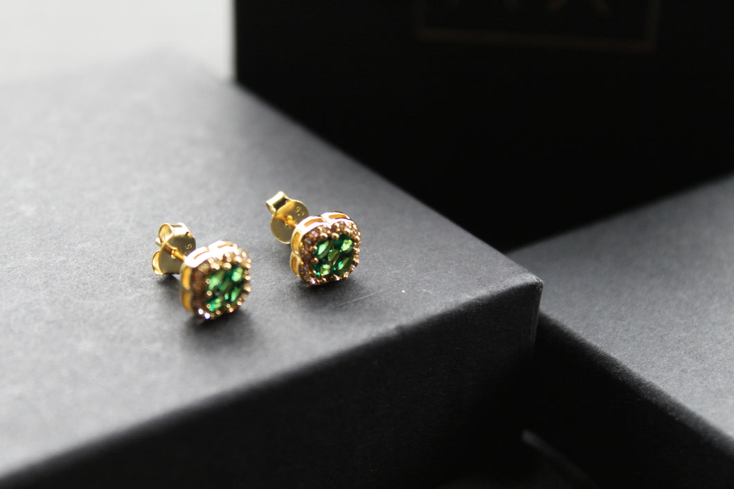 Gold Vermeil 'New' Vintage Clover Emerald Earrings