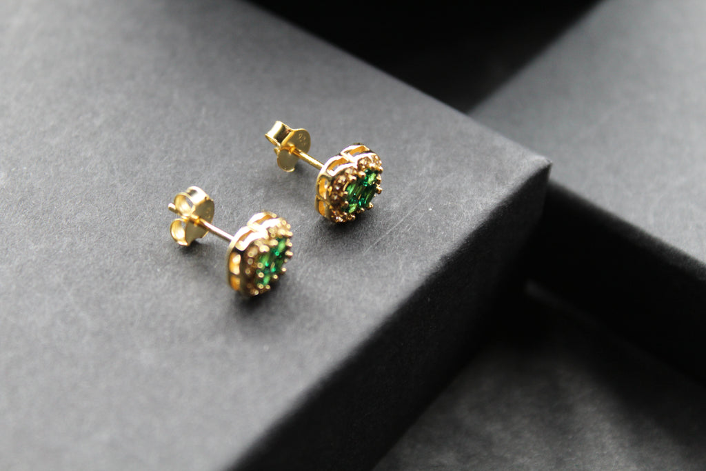 Gold Vermeil 'New' Vintage Clover Emerald Earrings