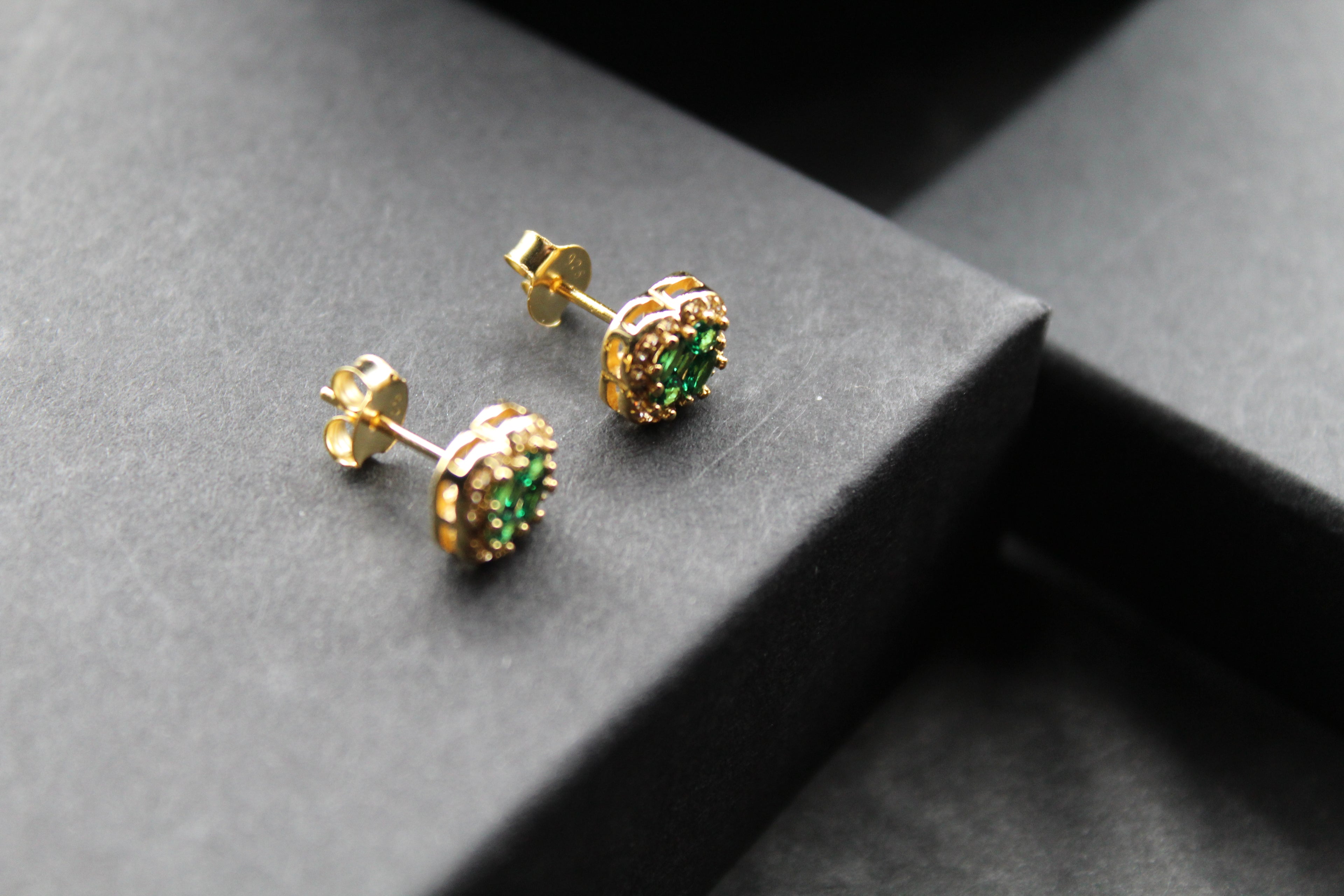 Gold Vermeil 'New' Vintage Clover Emerald Earrings