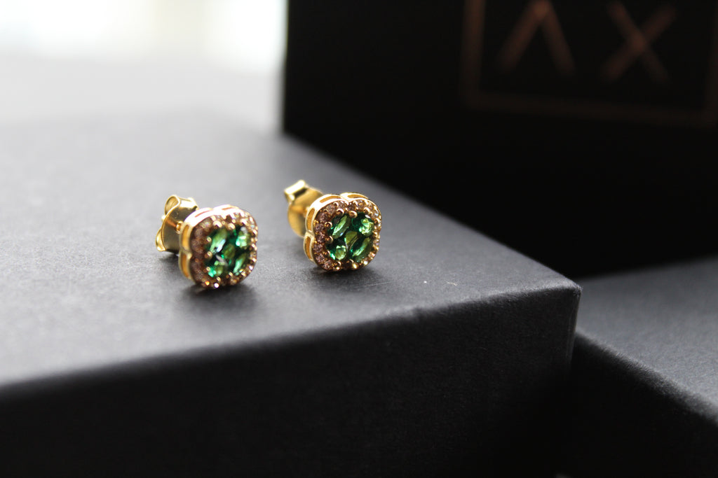 Gold Vermeil 'New' Vintage Clover Emerald Earrings
