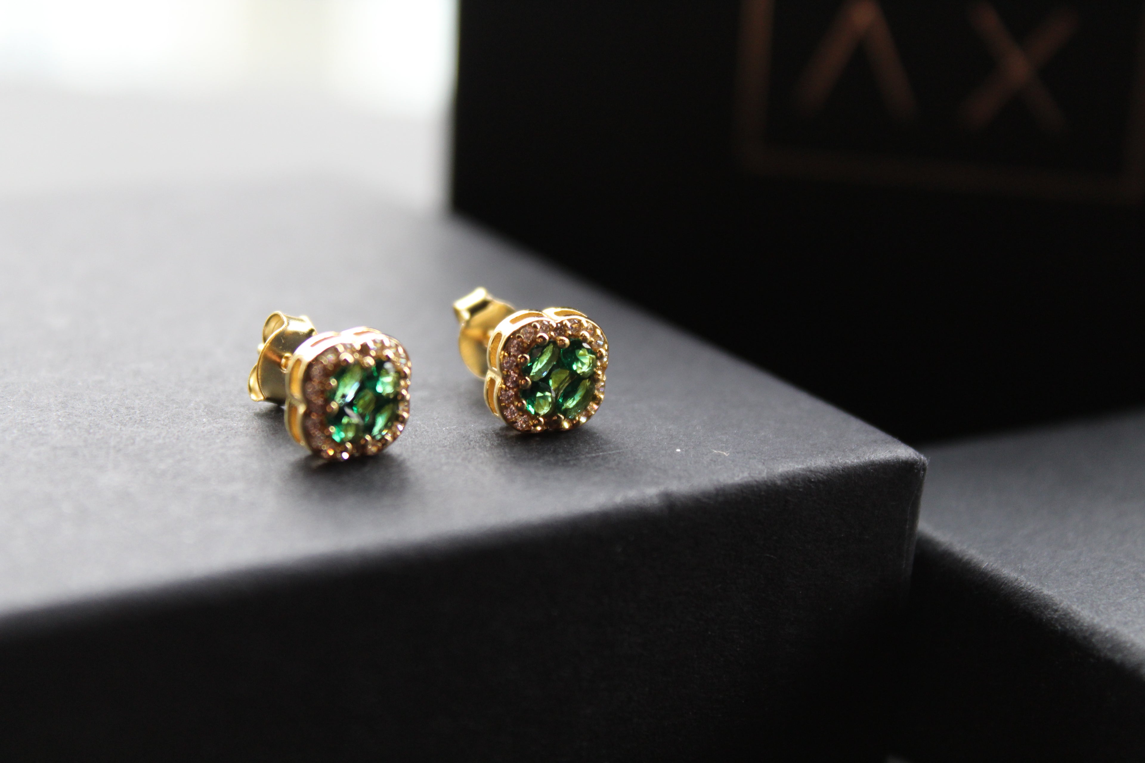 Gold Vermeil 'New' Vintage Clover Emerald Earrings