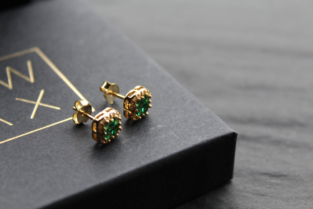 Gold Vermeil 'New' Vintage Clover Emerald Earrings
