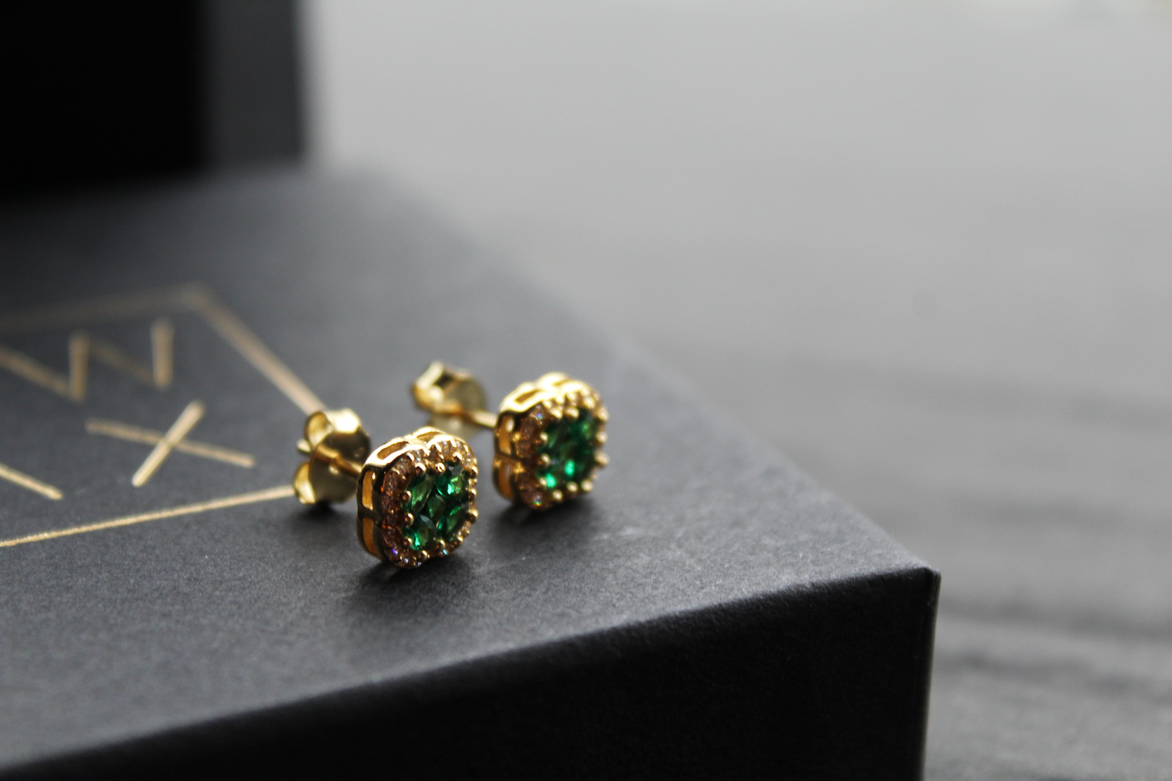 Gold Vermeil 'New' Vintage Clover Emerald Earrings