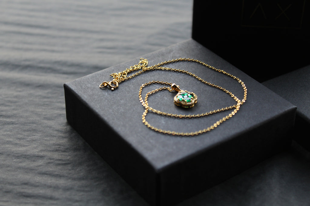 Gold Vermeil 'New' Vintage Clover Emerald Necklace