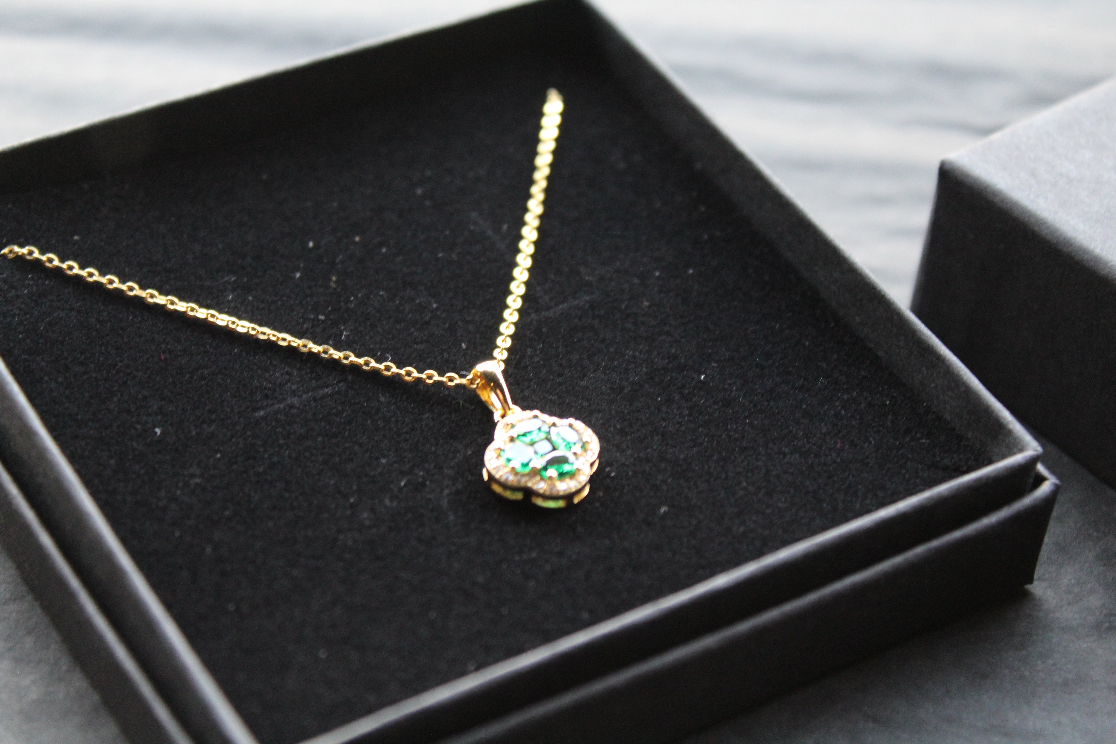 Gold Vermeil 'New' Vintage Clover Emerald Necklace