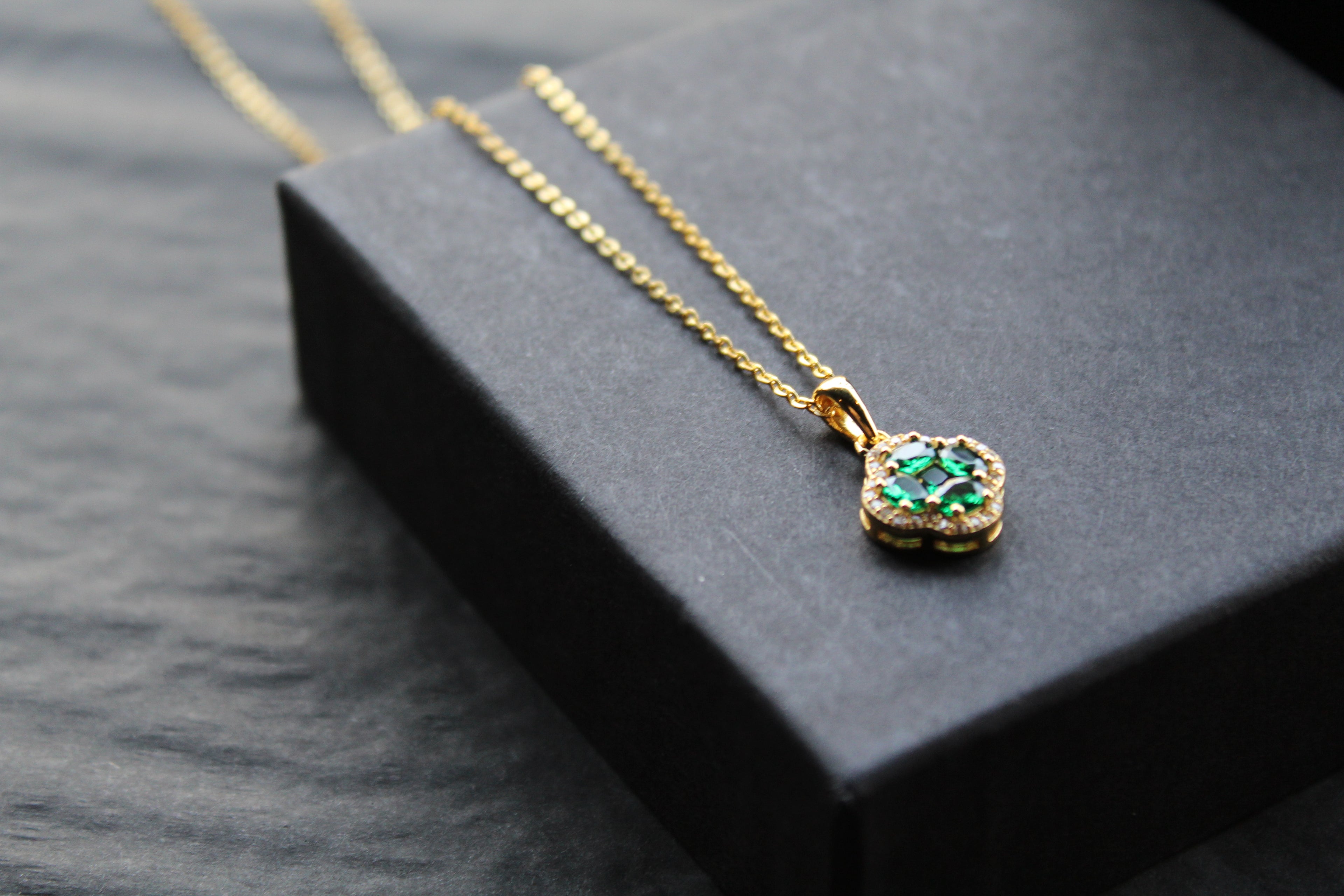 Gold Vermeil 'New' Vintage Clover Emerald Necklace