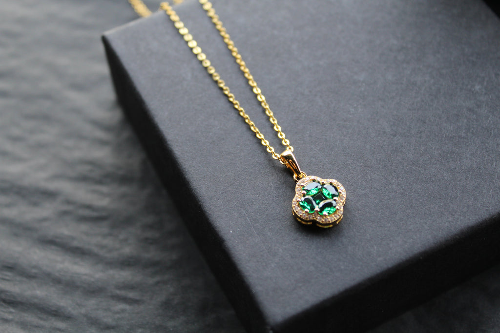 Gold Vermeil 'New' Vintage Clover Emerald Necklace