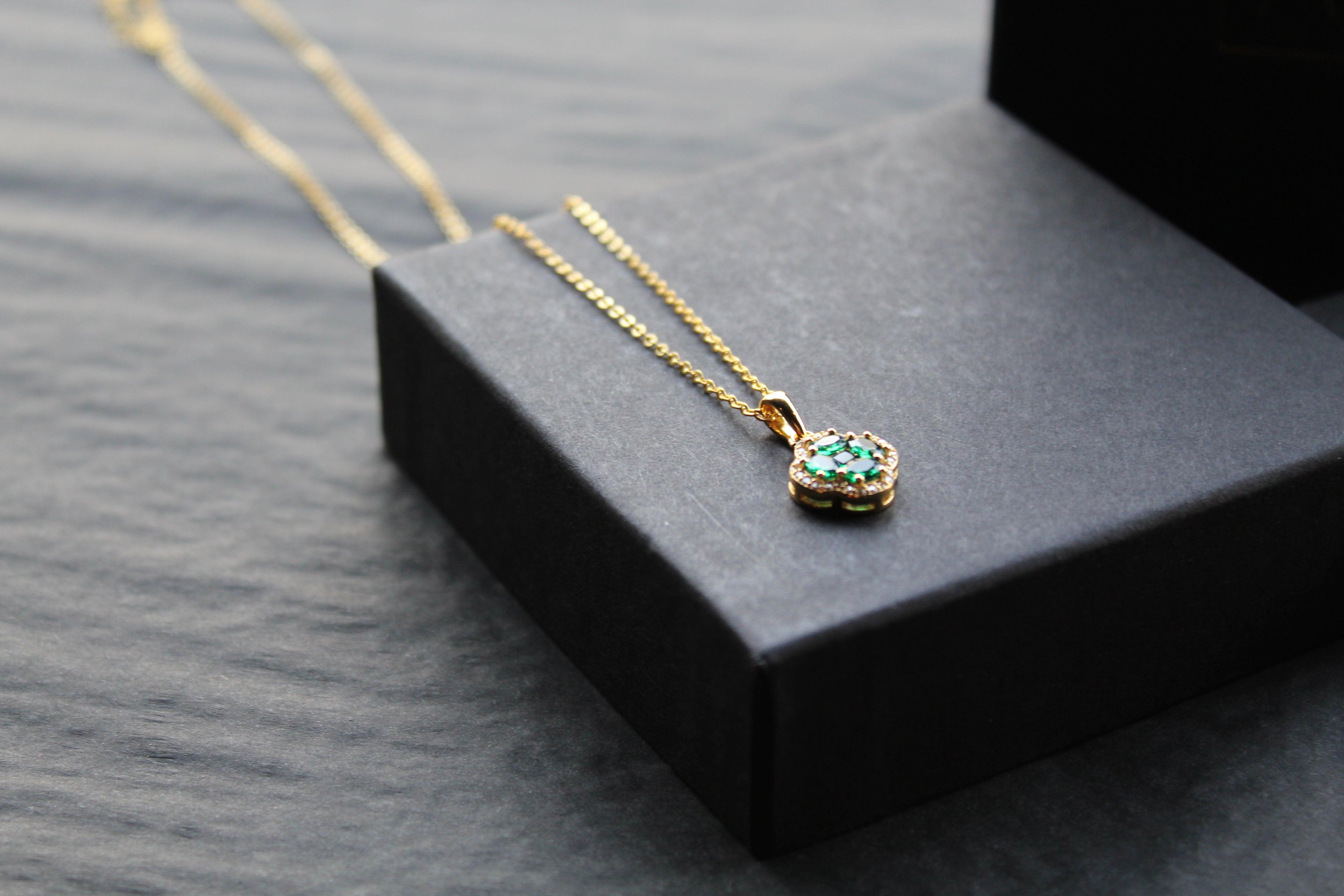 Gold Vermeil 'New' Vintage Clover Emerald Necklace