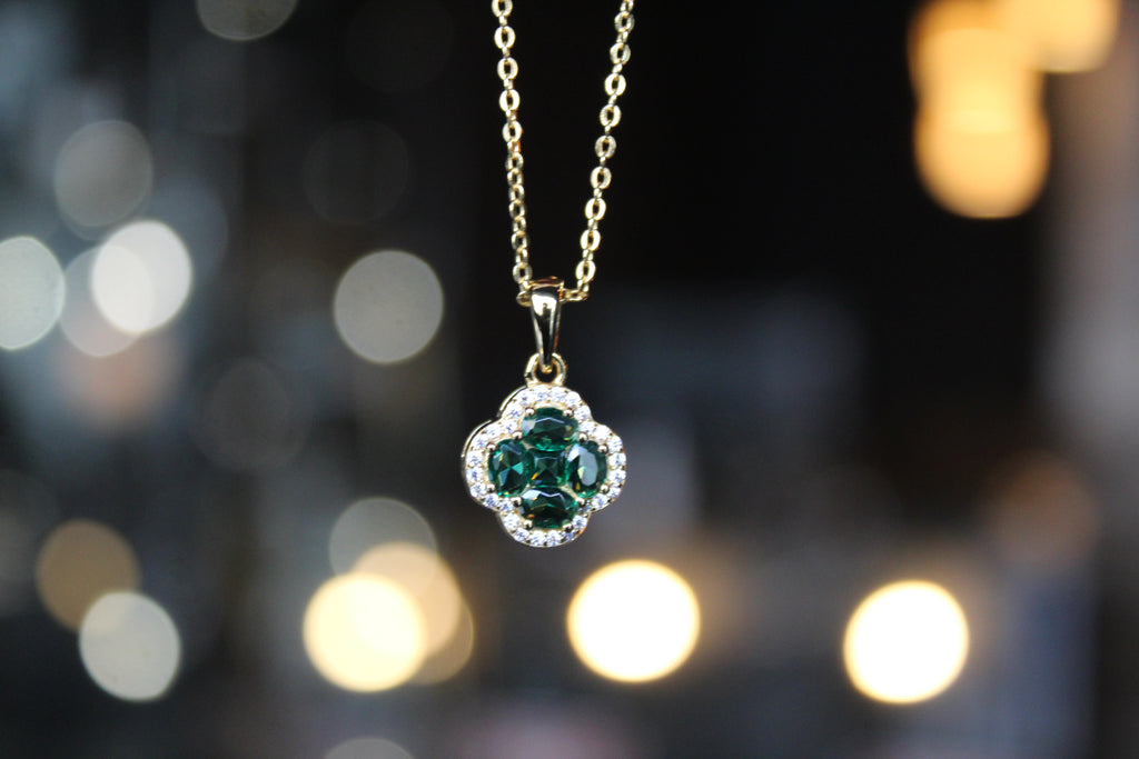 Gold Vermeil 'New' Vintage Clover Emerald Necklace