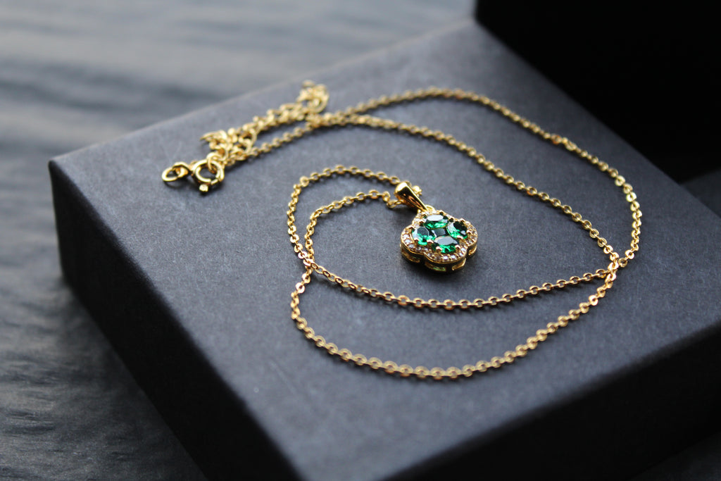 Gold Vermeil 'New' Vintage Clover Emerald Necklace
