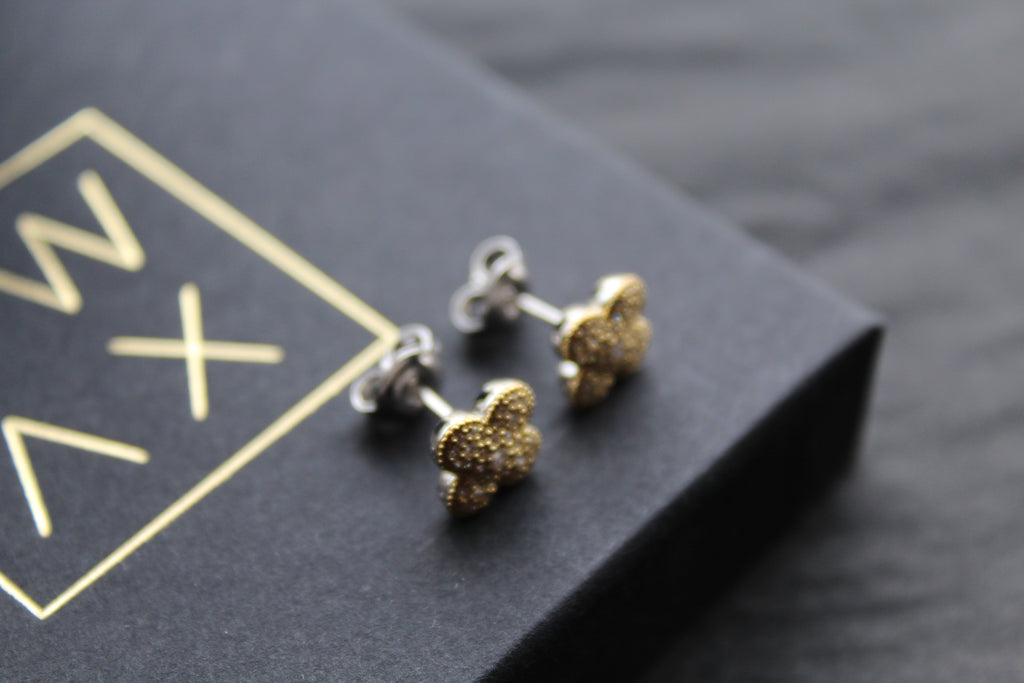 Gold Vermeil 'New' Vintage Clover White Cubic Zirconia Studs
