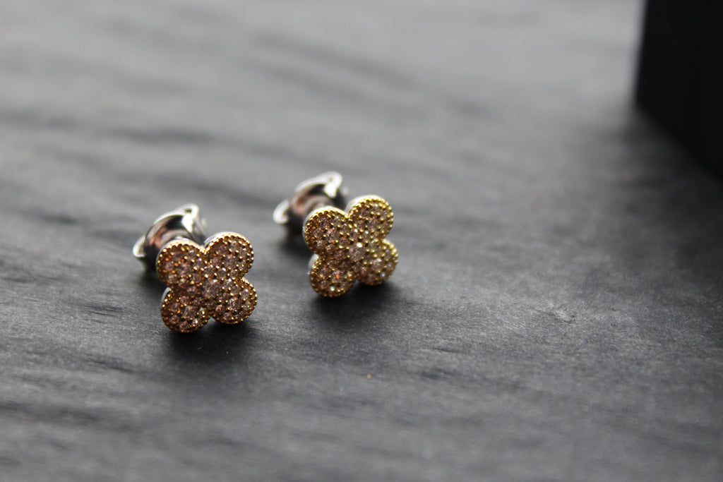 Gold Vermeil 'New' Vintage Clover White Cubic Zirconia Studs
