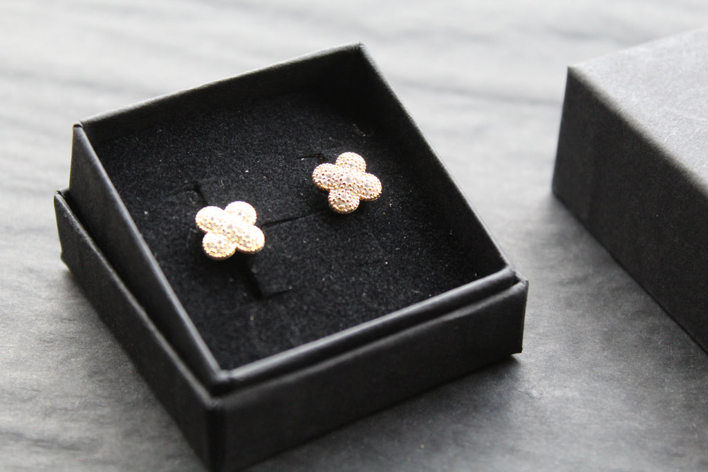 Gold Vermeil 'New' Vintage Clover White Cubic Zirconia Studs
