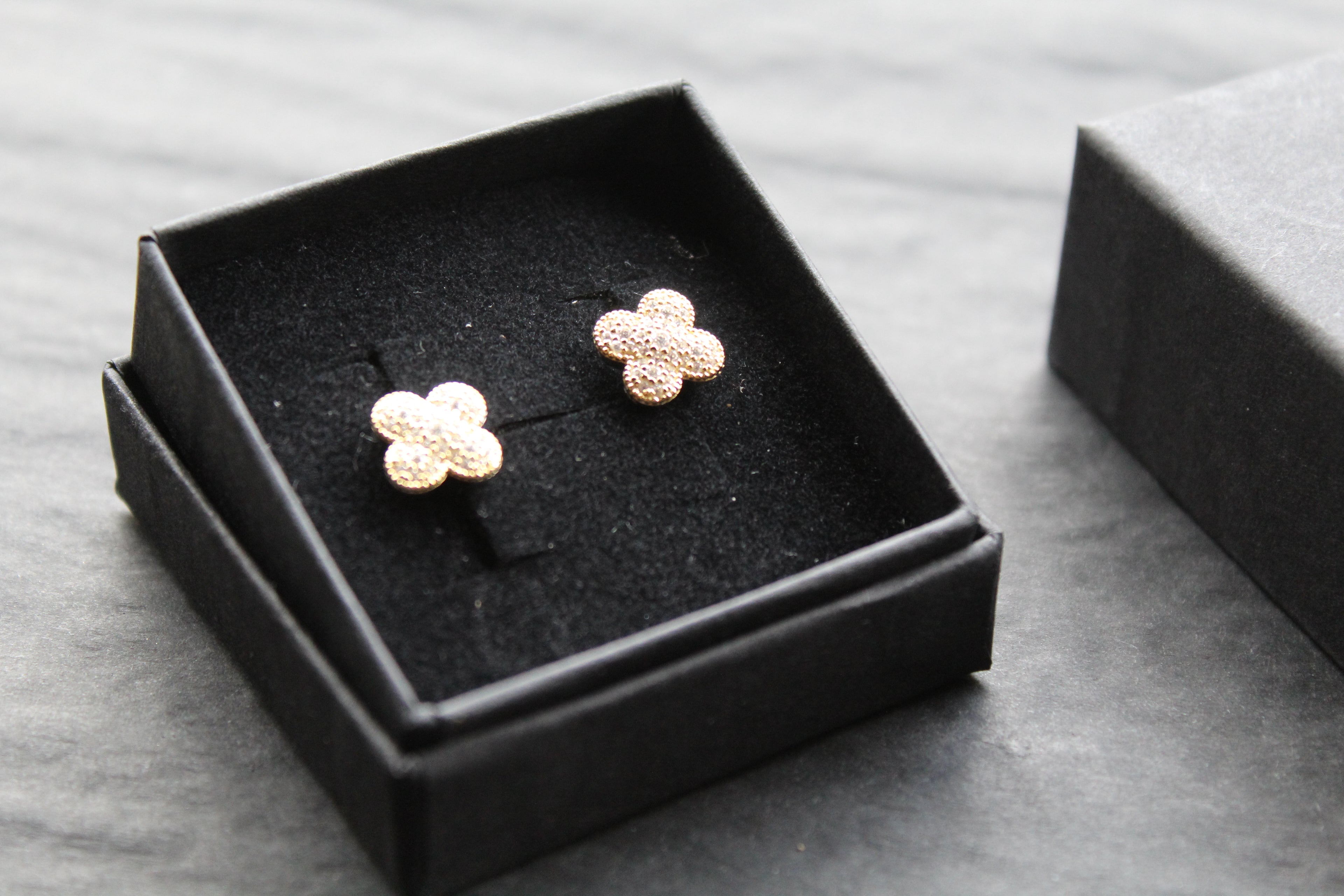 Gold Vermeil 'New' Vintage Clover White Cubic Zirconia Studs