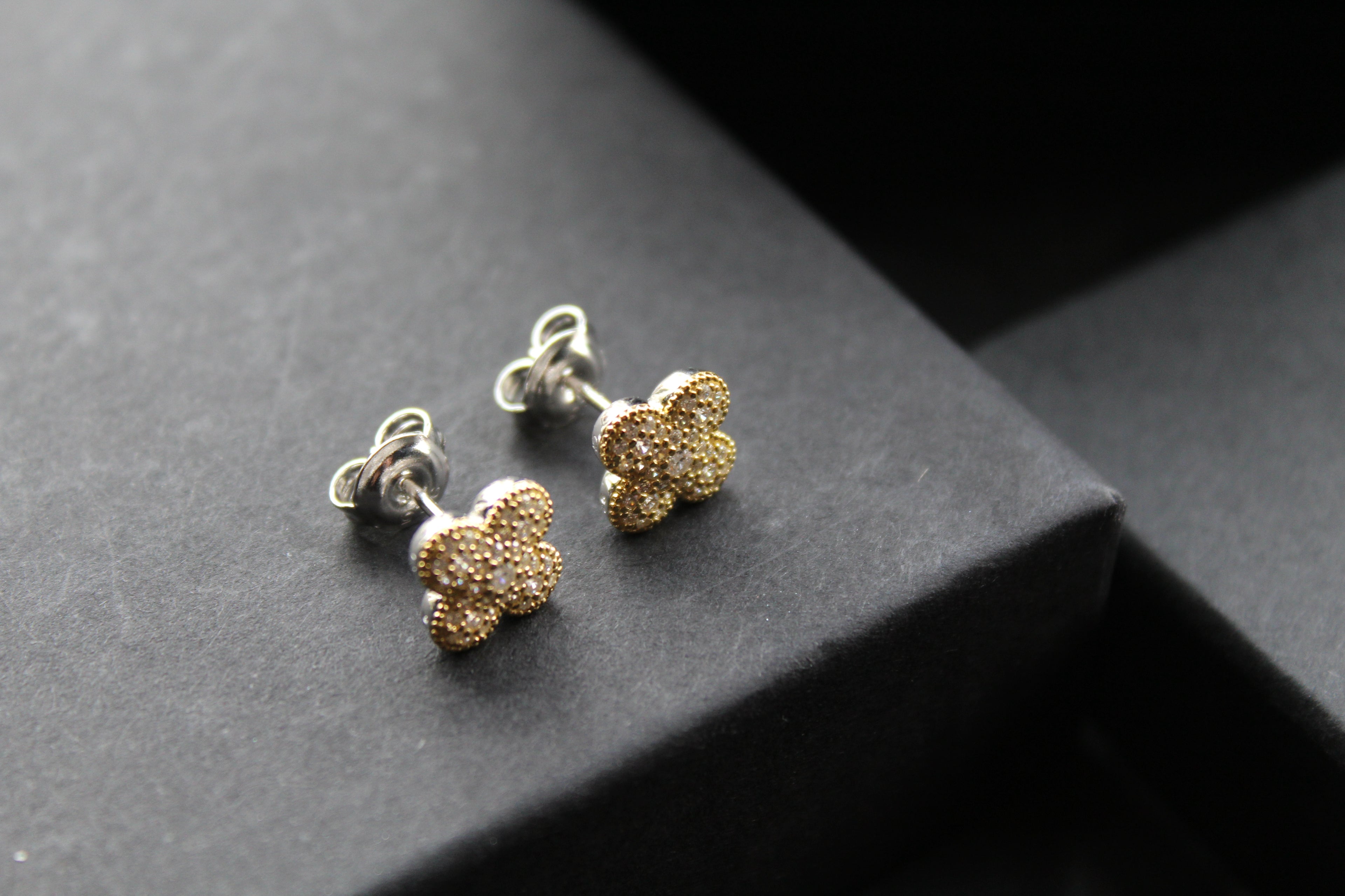 Gold Vermeil 'New' Vintage Clover White Cubic Zirconia Studs