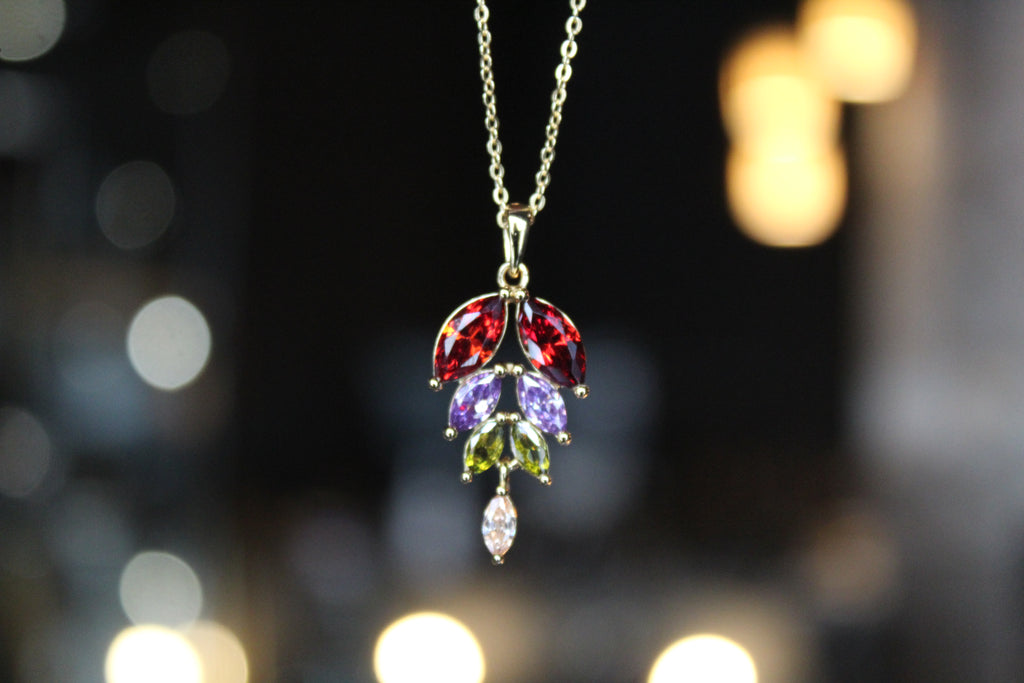 Gold Vermeil & Rainbow Leaf Cubic Zirconia Necklace