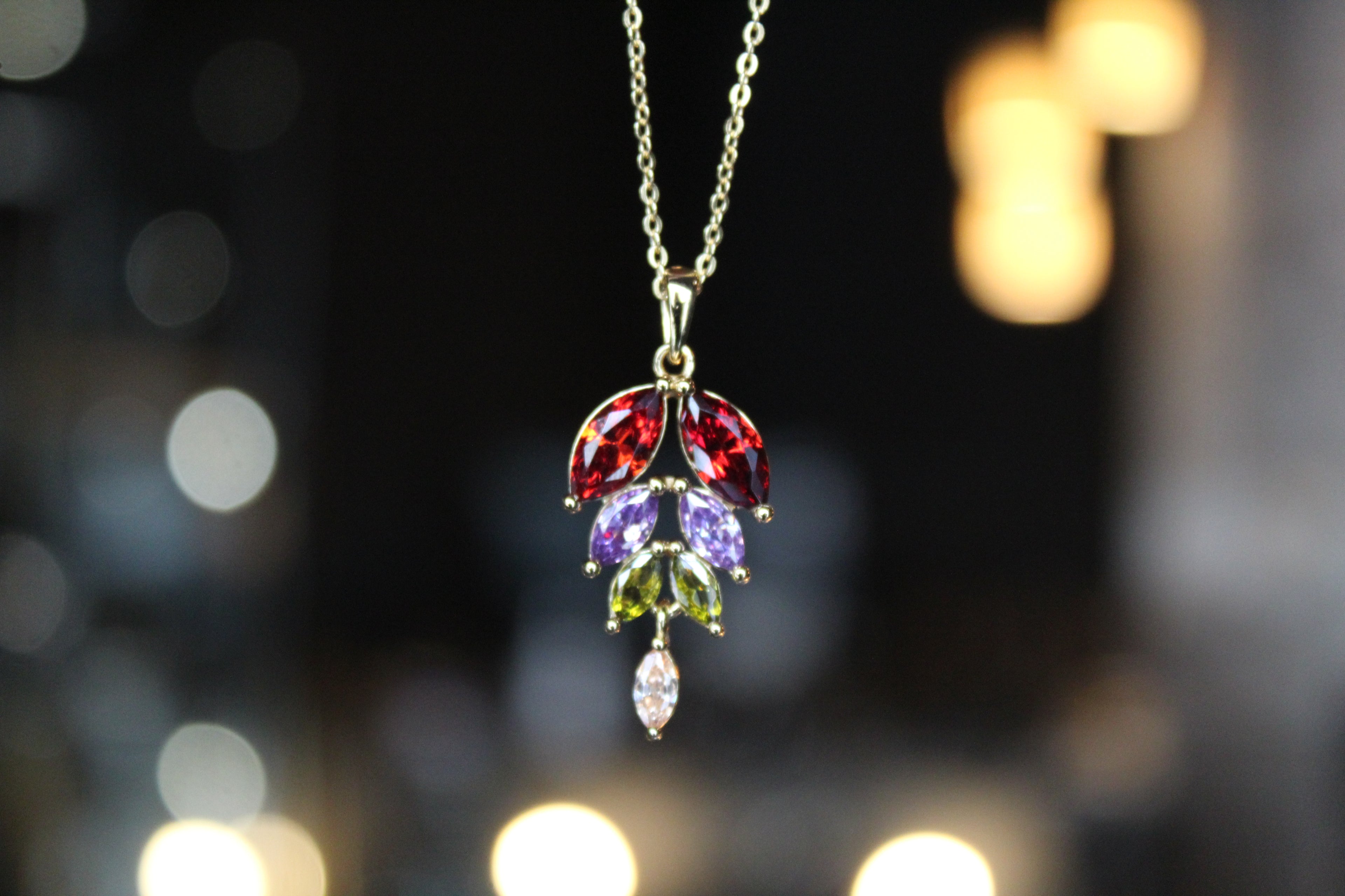 Gold Vermeil & Rainbow Leaf Cubic Zirconia Necklace