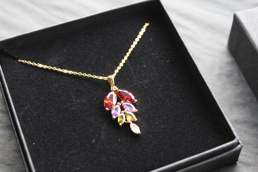 Gold Vermeil & Rainbow Leaf Cubic Zirconia Necklace