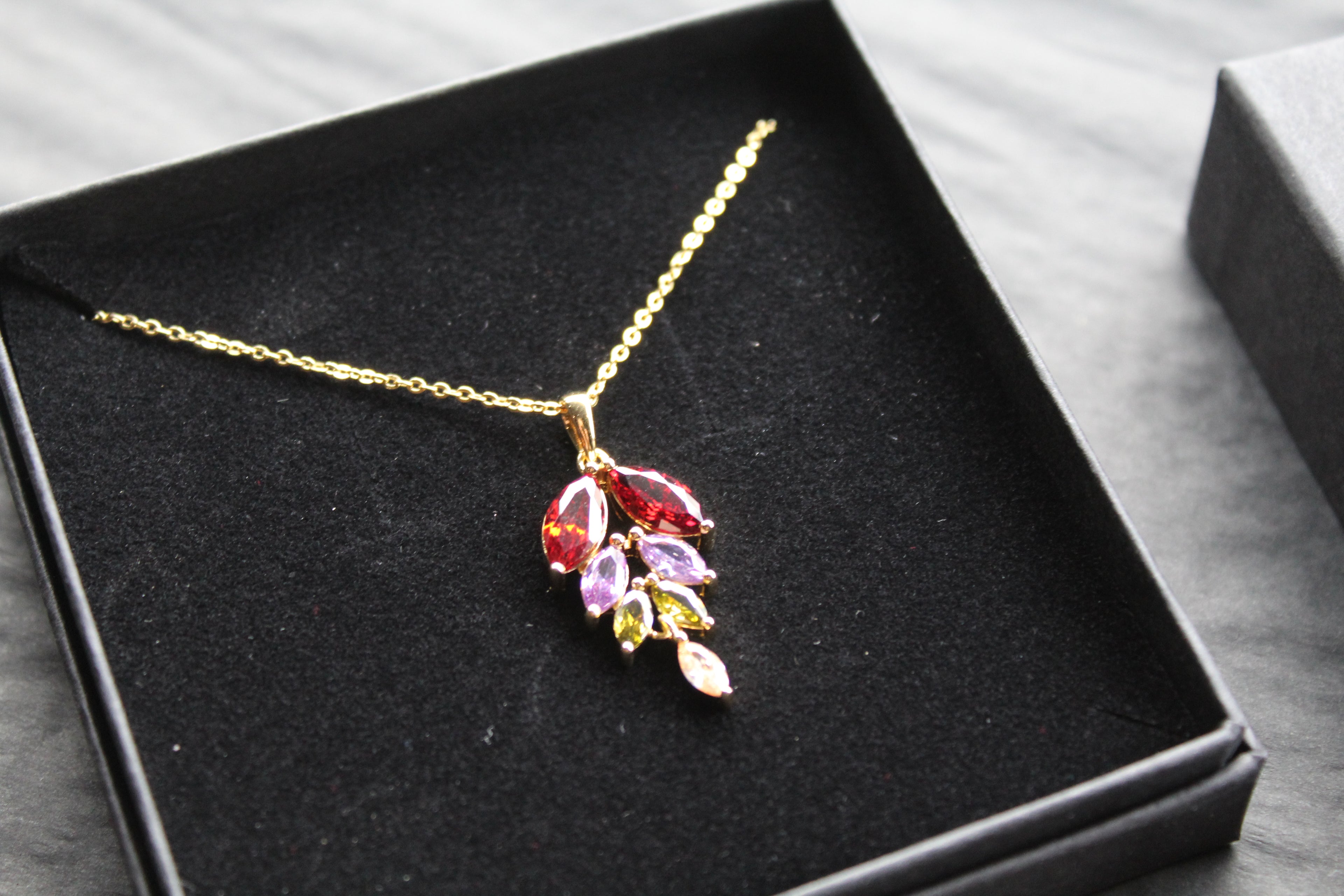 Gold Vermeil & Rainbow Leaf Cubic Zirconia Necklace