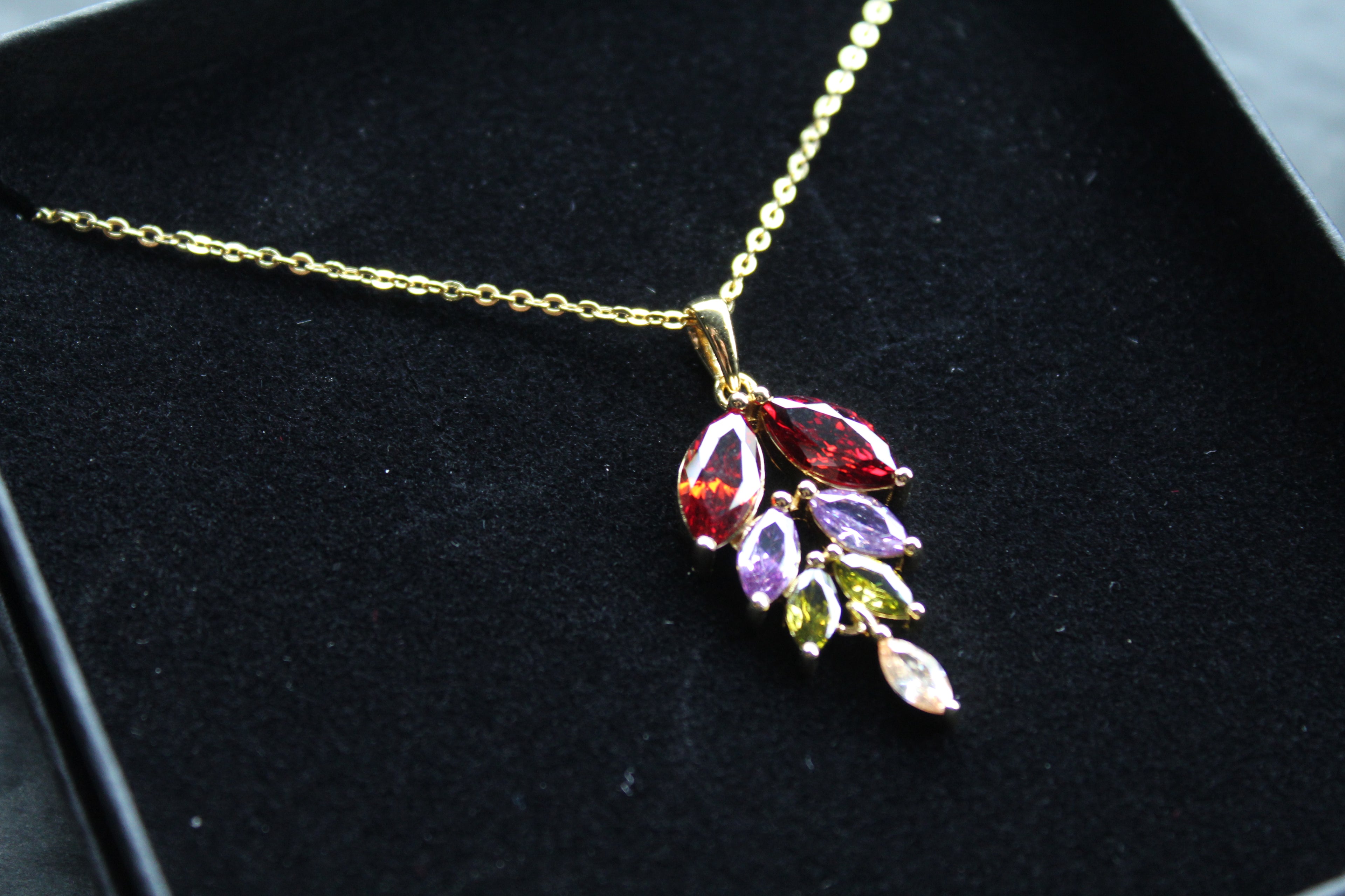 Gold Vermeil & Rainbow Leaf Cubic Zirconia Necklace