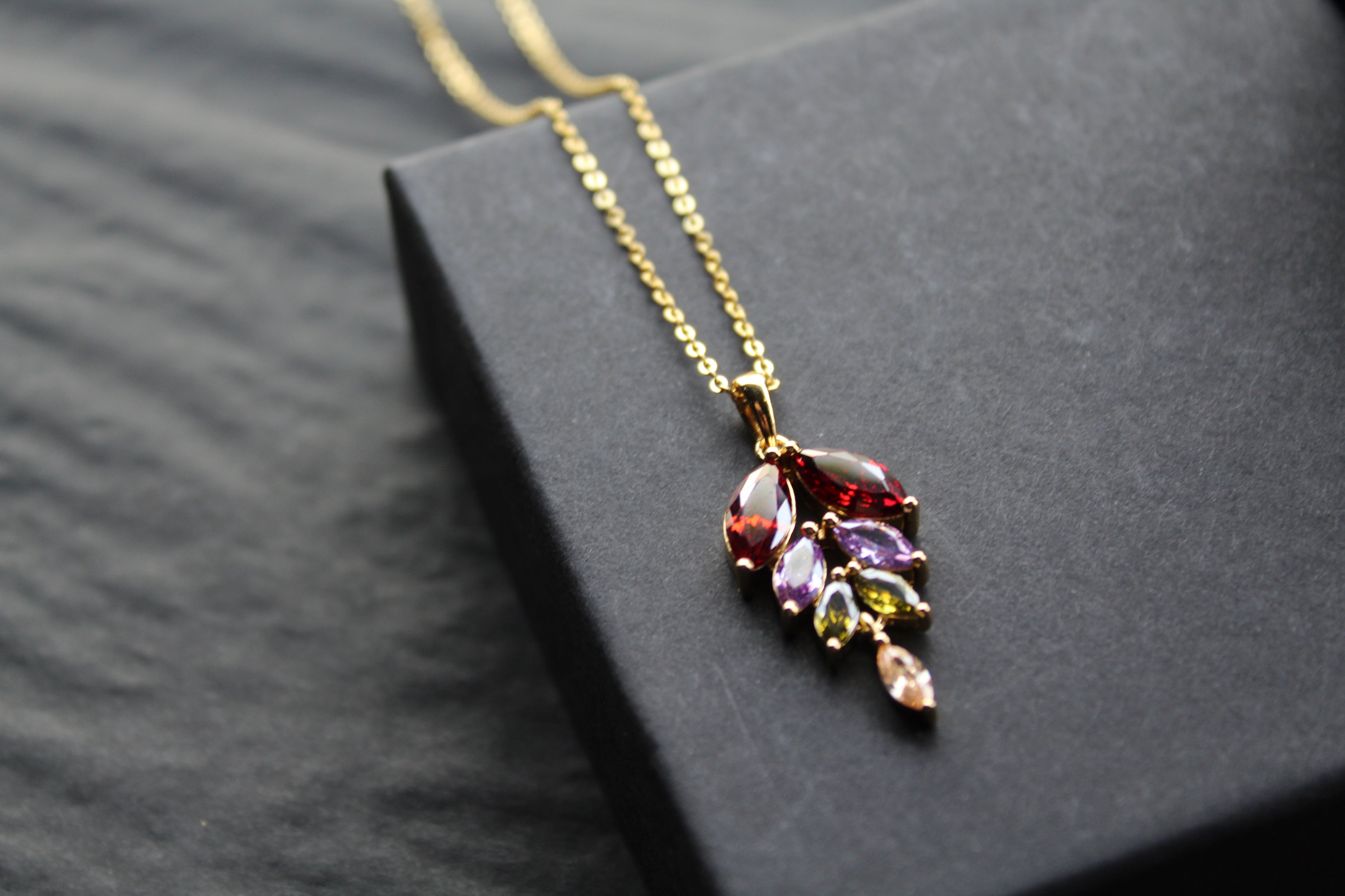 Gold Vermeil & Rainbow Leaf Cubic Zirconia Necklace