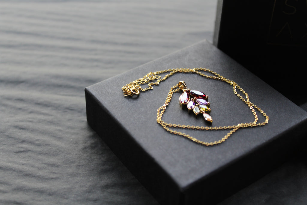Gold Vermeil & Rainbow Leaf Cubic Zirconia Necklace