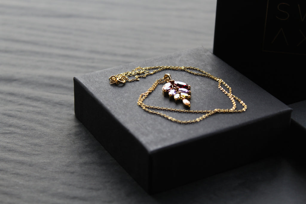 Gold Vermeil & Rainbow Leaf Cubic Zirconia Necklace