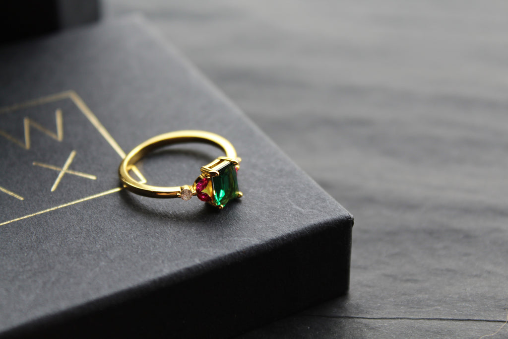 Gold & Multi Coloured Cubic Zirconia Dress Ring