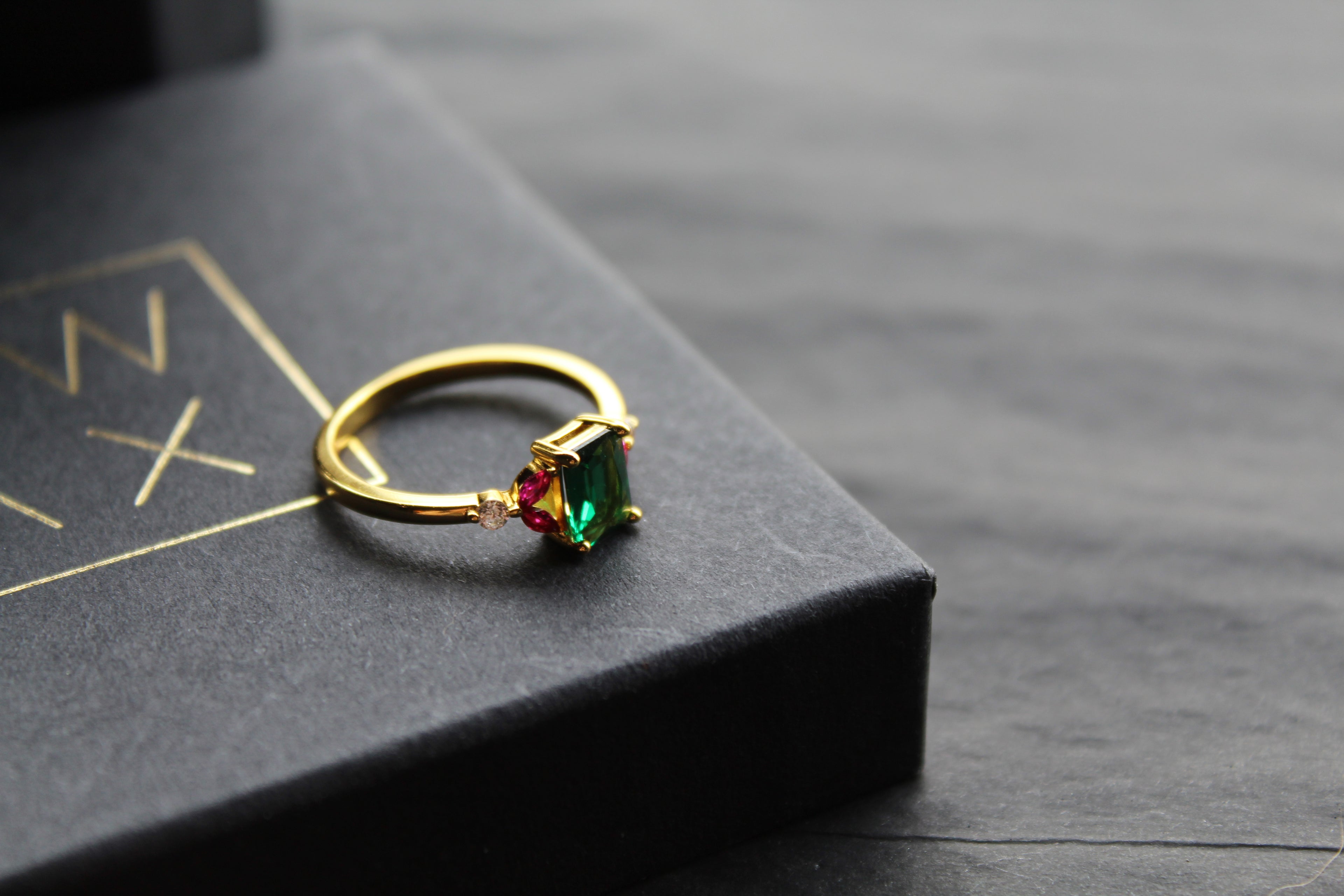 Gold & Multi Coloured Cubic Zirconia Dress Ring