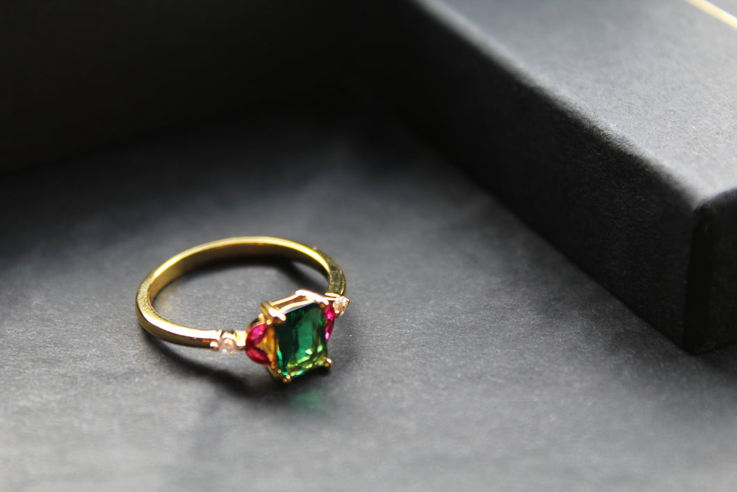 Gold & Multi Coloured Cubic Zirconia Dress Ring