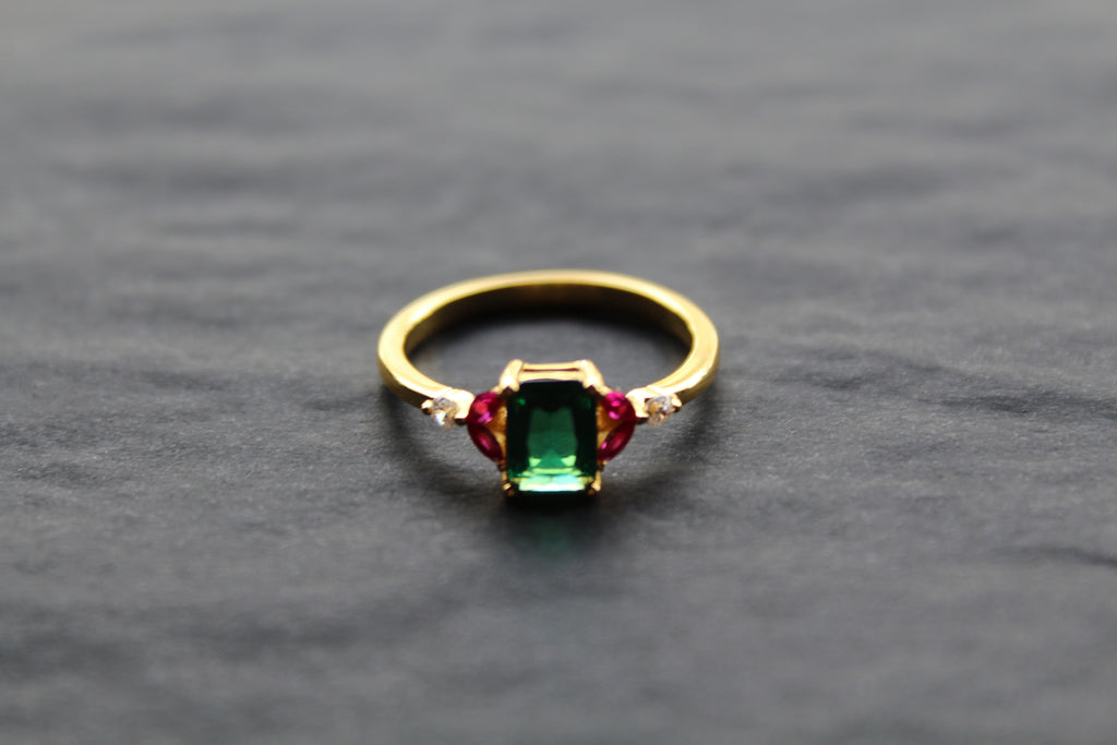 Gold & Multi Coloured Cubic Zirconia Dress Ring