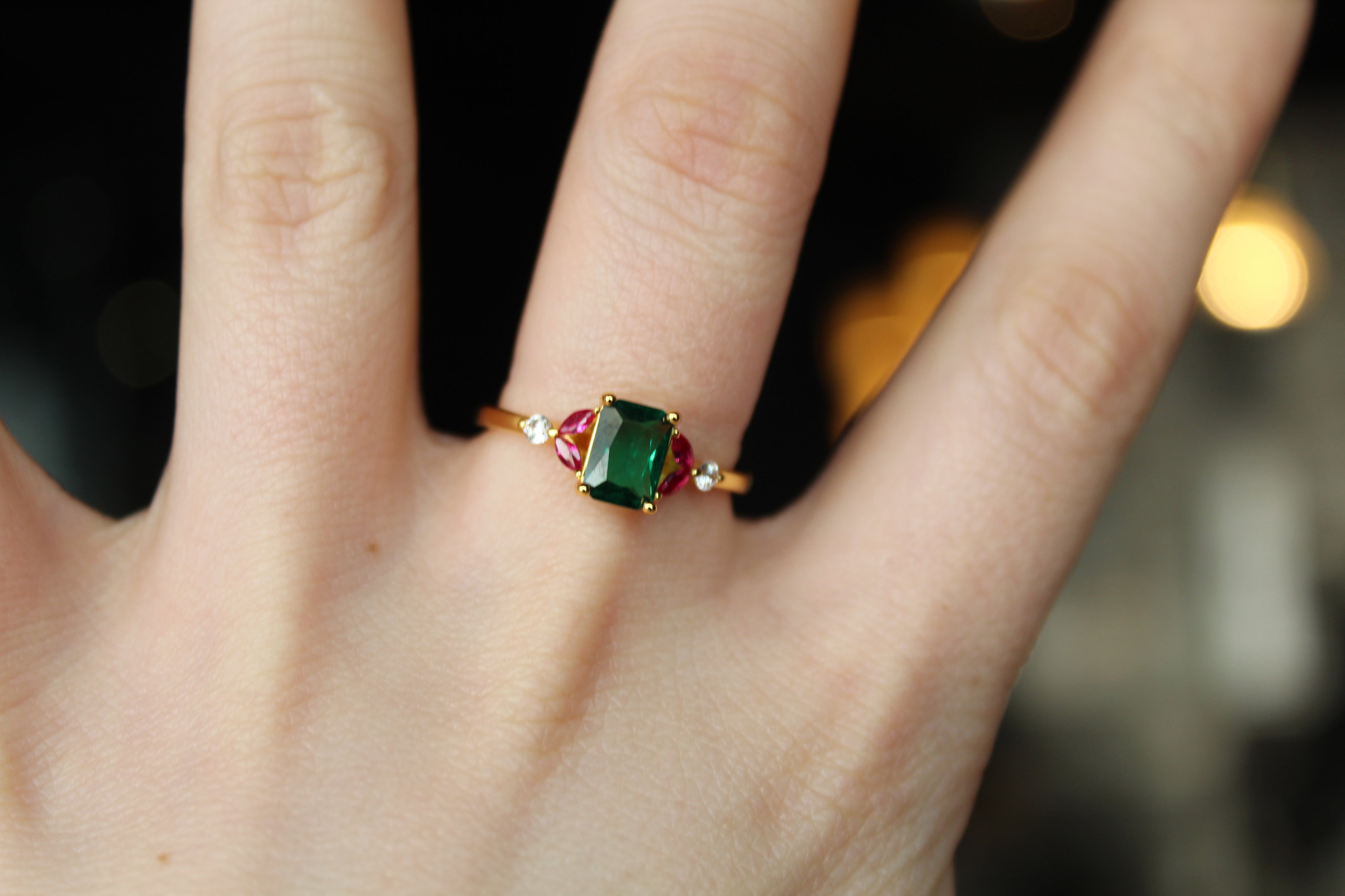 Gold & Multi Coloured Cubic Zirconia Dress Ring