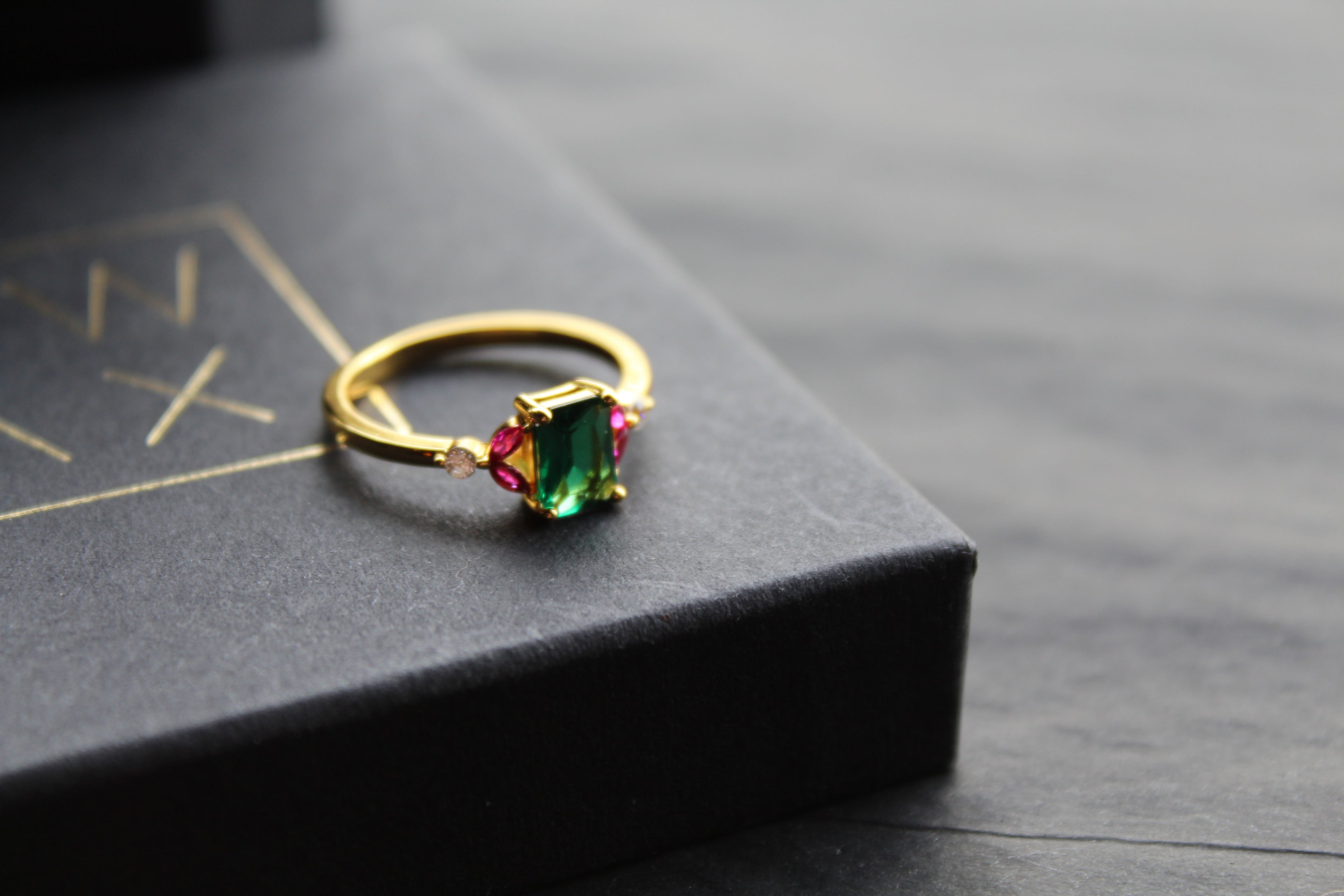 Gold & Multi Coloured Cubic Zirconia Dress Ring