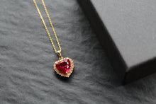 Load image into Gallery viewer, Gold &amp; Ruby Cubic Zirconia Heart of India Pendant with 16-18&quot; Chain
