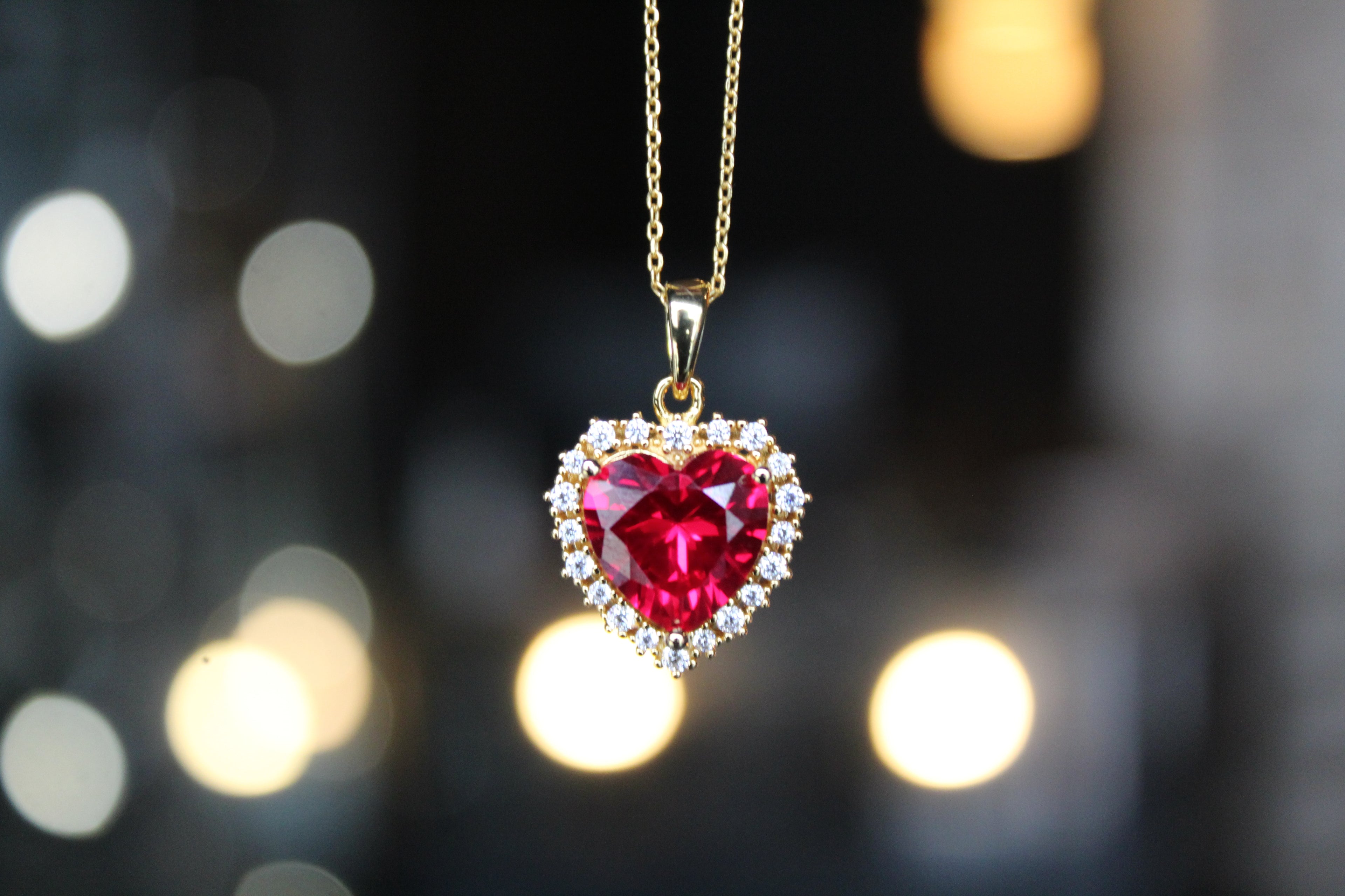 Gold & Ruby Cubic Zirconia Heart of India Pendant with 16-18" Chain