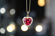 Load image into Gallery viewer, Gold &amp; Ruby Cubic Zirconia Heart of India Pendant with 16-18&quot; Chain

