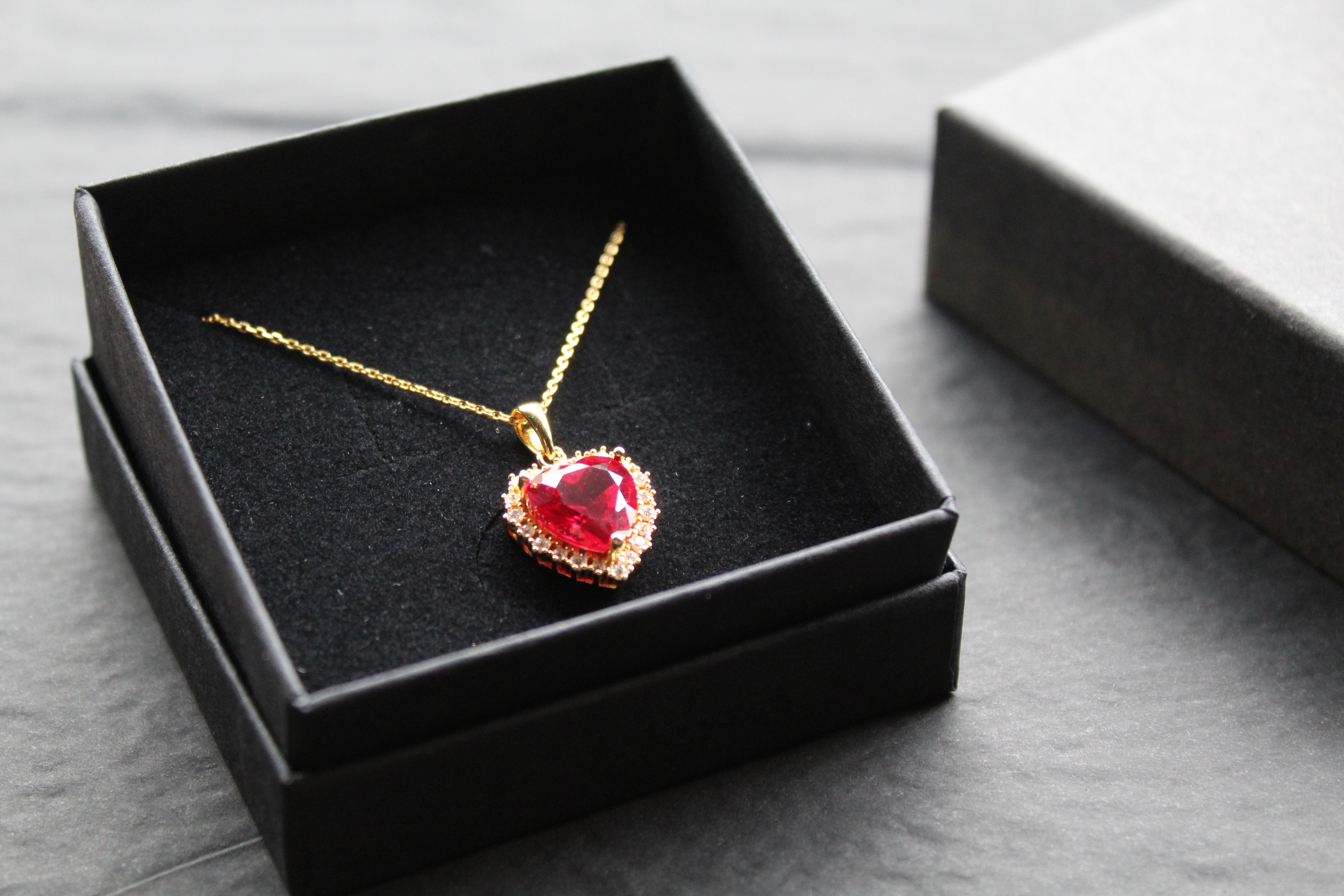Gold & Ruby Cubic Zirconia Heart of India Pendant with 16-18" Chain