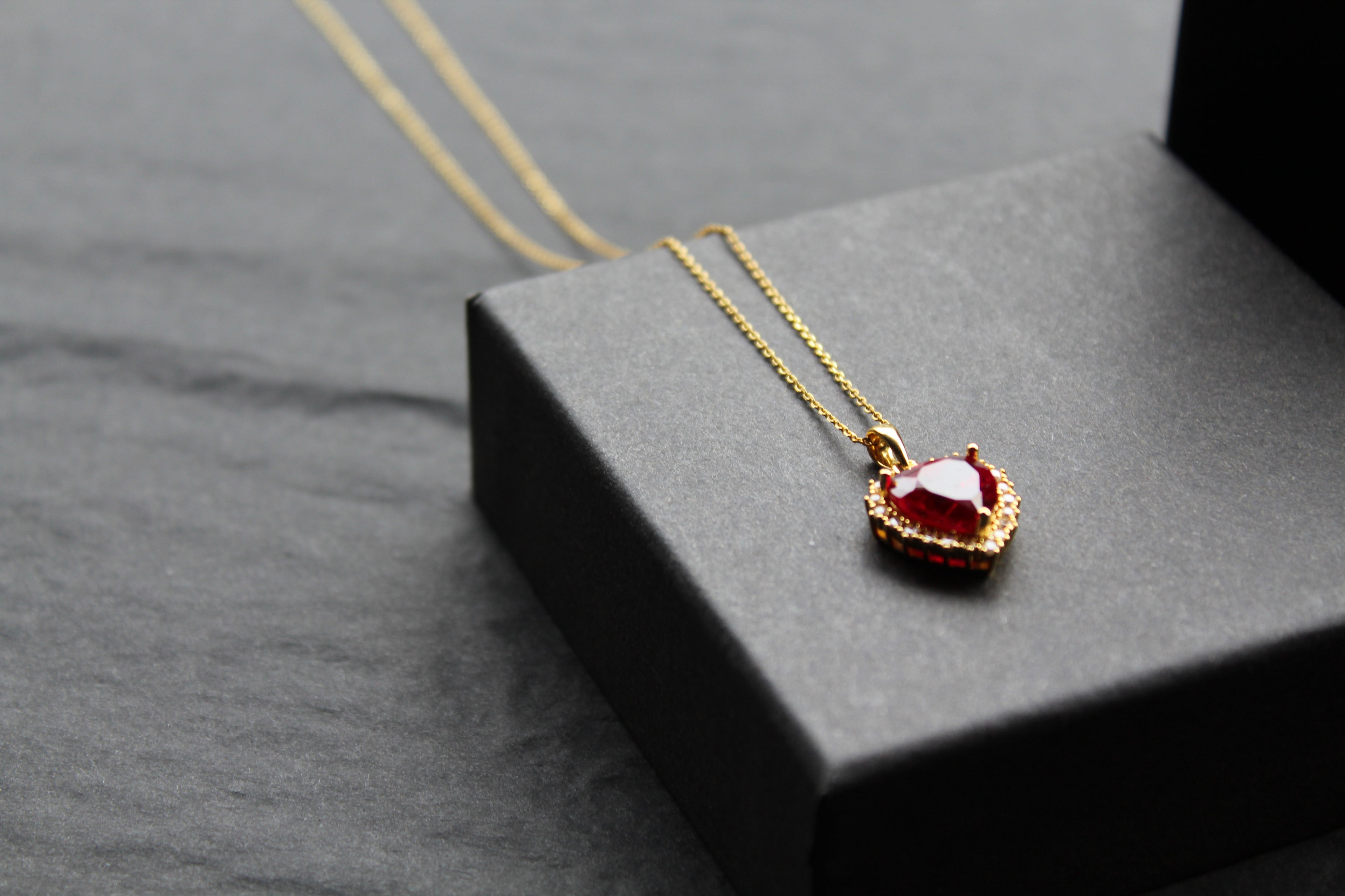 Gold & Ruby Cubic Zirconia Heart of India Pendant with 16-18" Chain