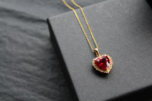 Load image into Gallery viewer, Gold &amp; Ruby Cubic Zirconia Heart of India Pendant with 16-18&quot; Chain
