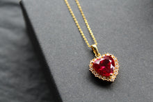 Load image into Gallery viewer, Gold &amp; Ruby Cubic Zirconia Heart of India Pendant with 16-18&quot; Chain
