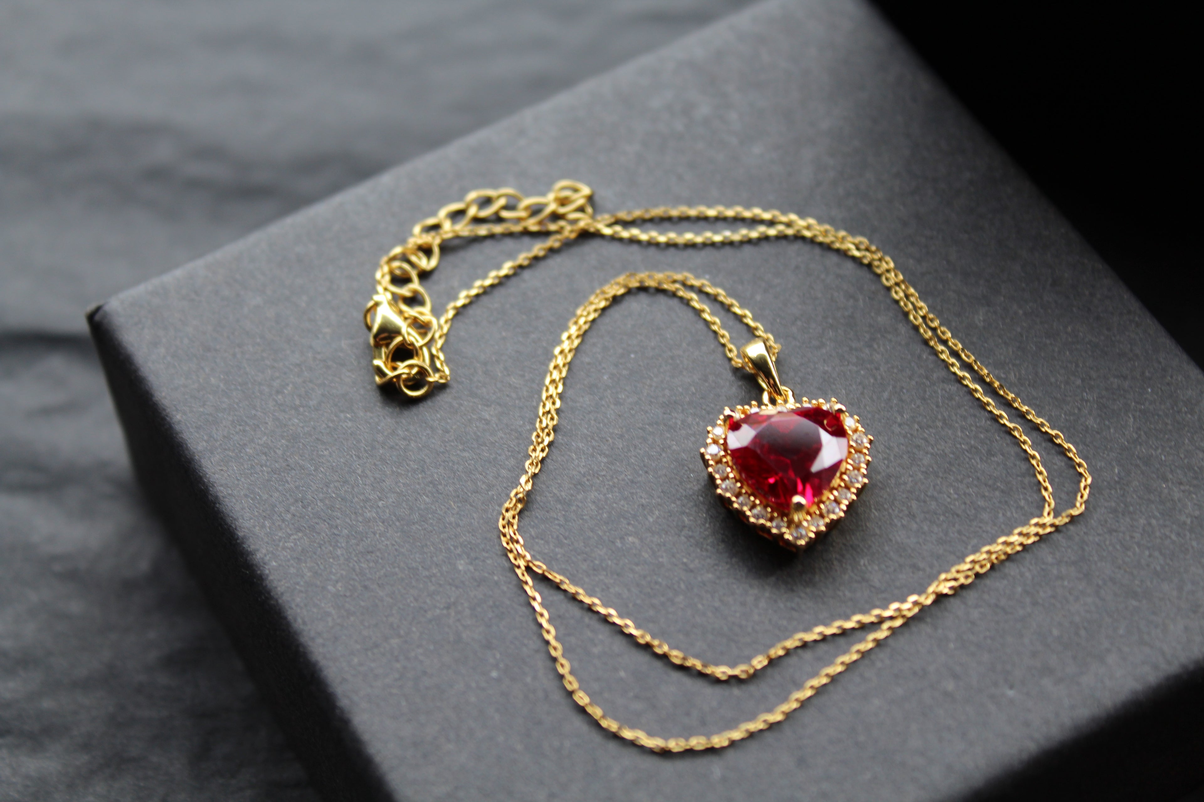 Gold & Ruby Cubic Zirconia Heart of India Pendant with 16-18" Chain